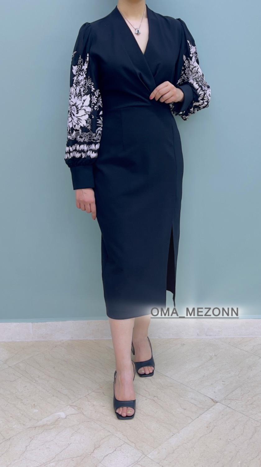 پیراهن مشکی مجلسی آستین حریر